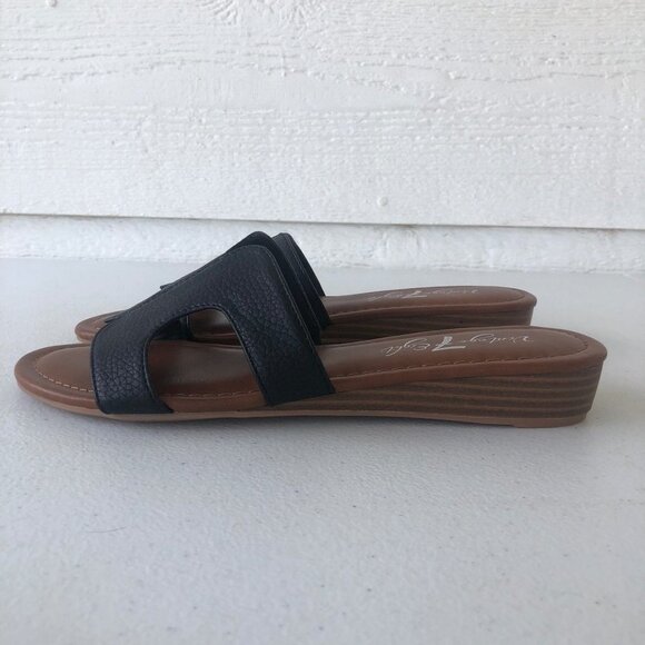 Vintage 7 Eight Apply Slip-On Black Sandal Demi Wedge Size 7 1/2 M - Picture 4 of 12